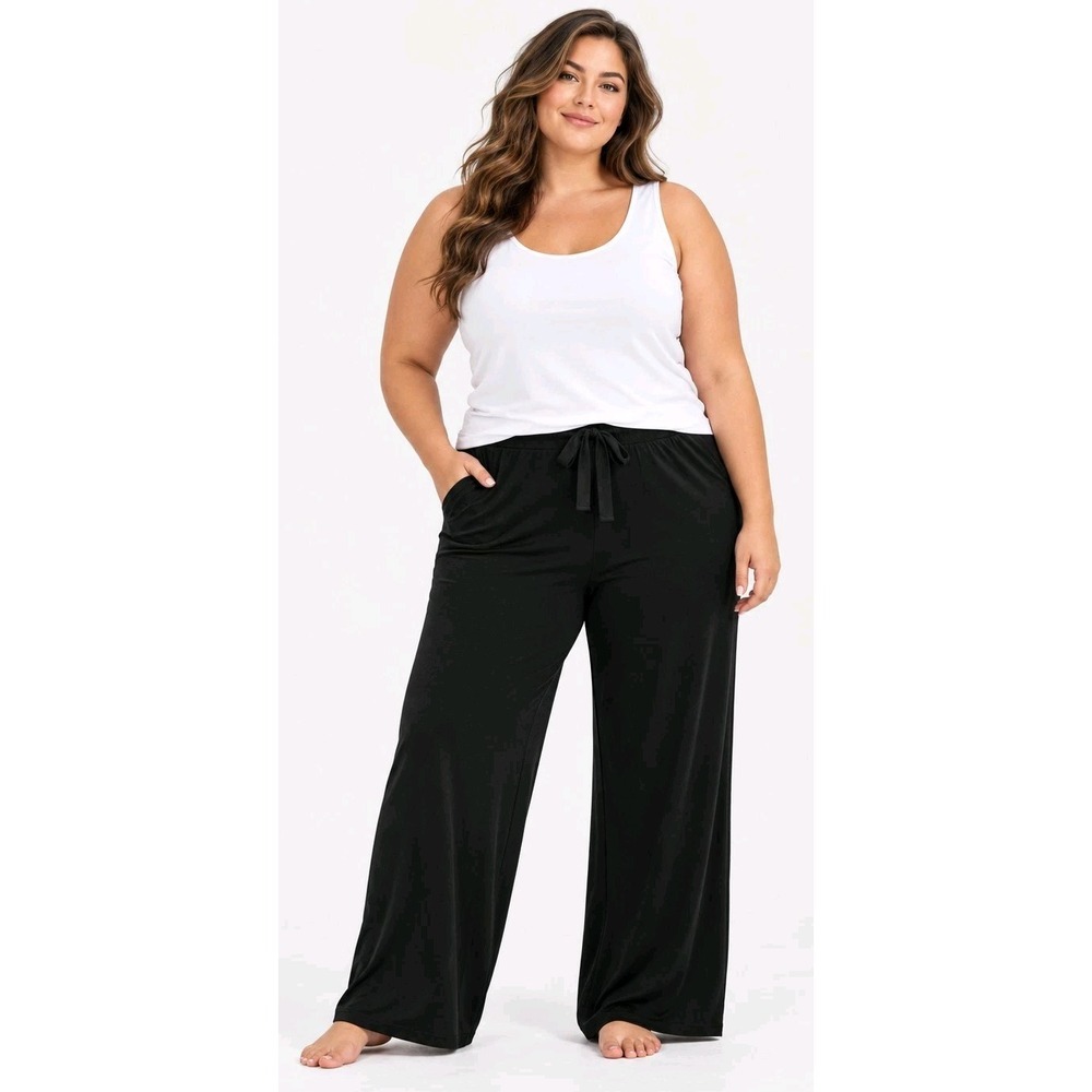 NWT Lands' End Women's 2X Black Jersey Wide Leg Sleep Pants Cozy Lounge Pajama